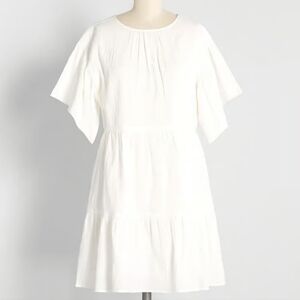 Modcloth Flutter of Brilliance Tiered Dress LWD in White Size L NWT